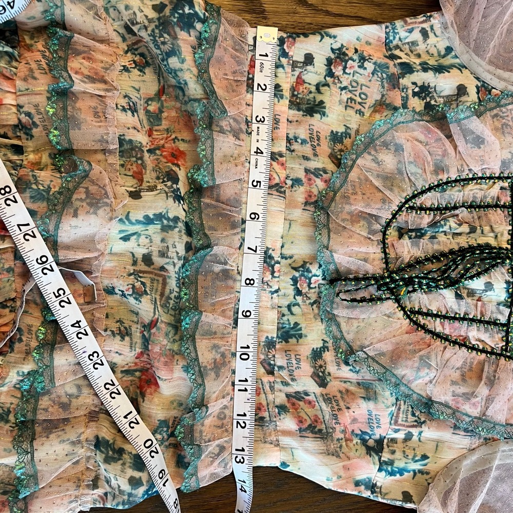 KAIMILAN Tiered Midi Dress Cotton Mesh Floral Beaded Cottagecore Fairycore 2 - Picture 9 of 11